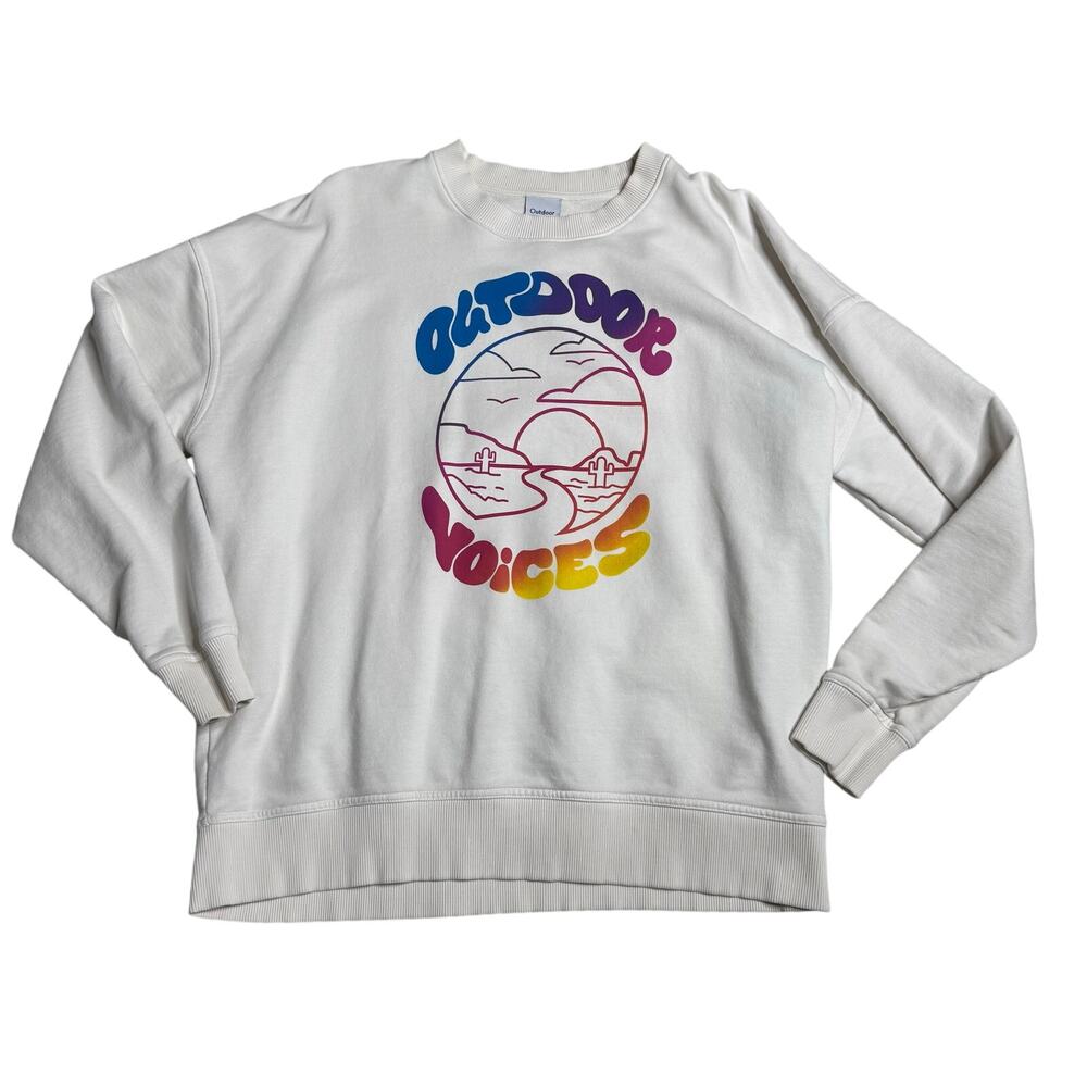 Outdoor Voices Sweatshirt Women's Medium White Long Sleeve Color Logo Oversized - Picture 2 of 5